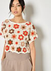 Hexagon Flowers Crochet Top, Orange, large