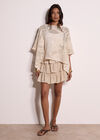 Cotton-Blend Mesh Floral Embroidered Top, Stone, large