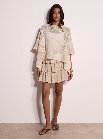 Cotton-Blend Mesh Floral Embroidered Top