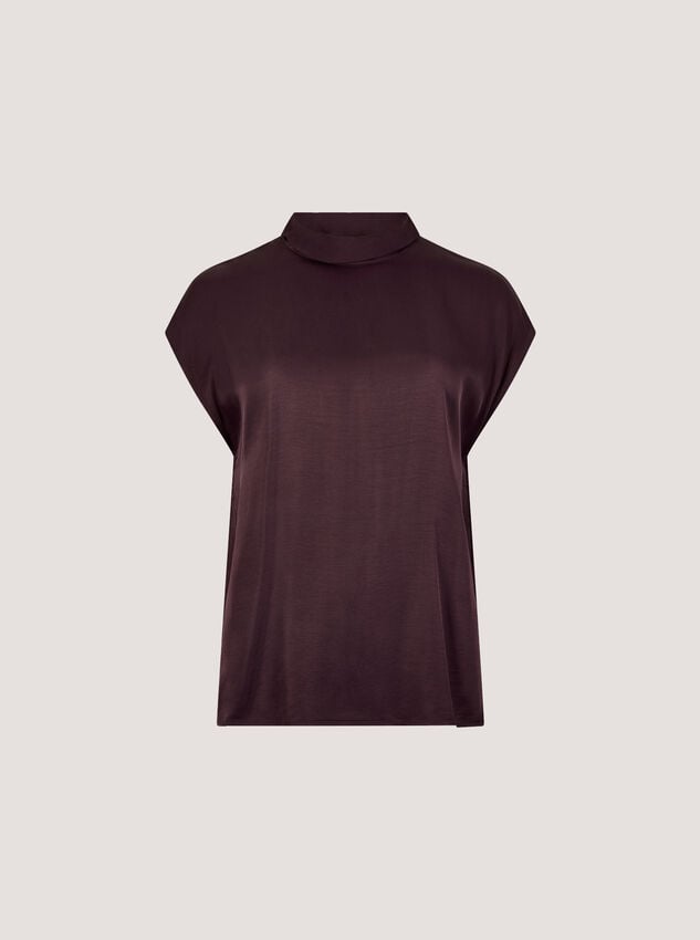 Soft Satin Mock Neck Top, Purple, large