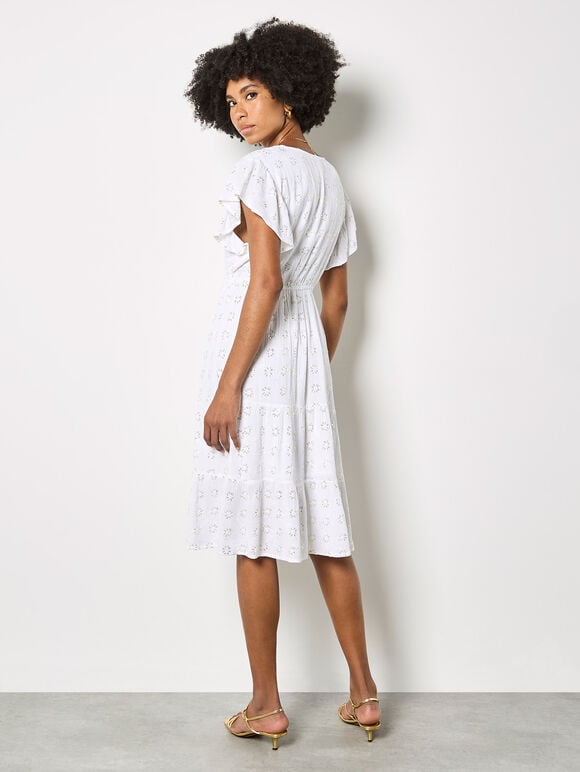 Sequin Floral Embroidered Mini Dress, White, large