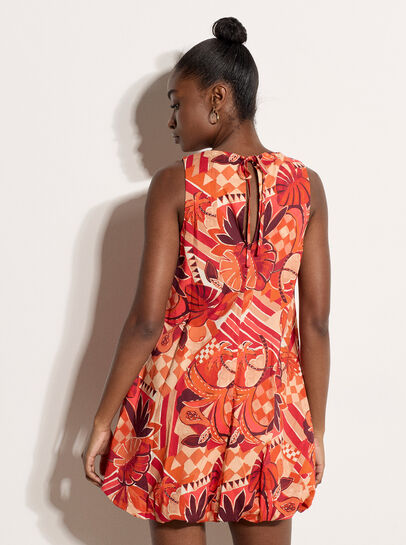 Abstract Print Bubble Hem Cotton Mini Dress
