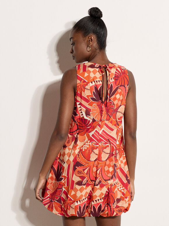 Abstract Print Bubble Hem Mini Dress, Red, large