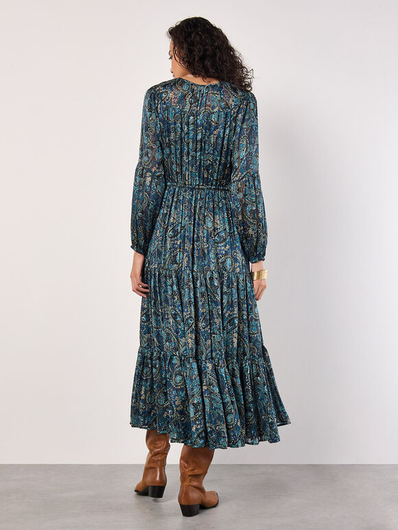 Paisley Sparkle Midaxi Dress, Navy, large