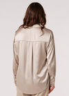 Oversized Satin Shirt, Stone, large