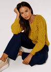 Aran Knit Pom Pom Jumper, Mustard, large