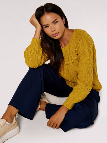 Aran Knit Pom Pom Jumper