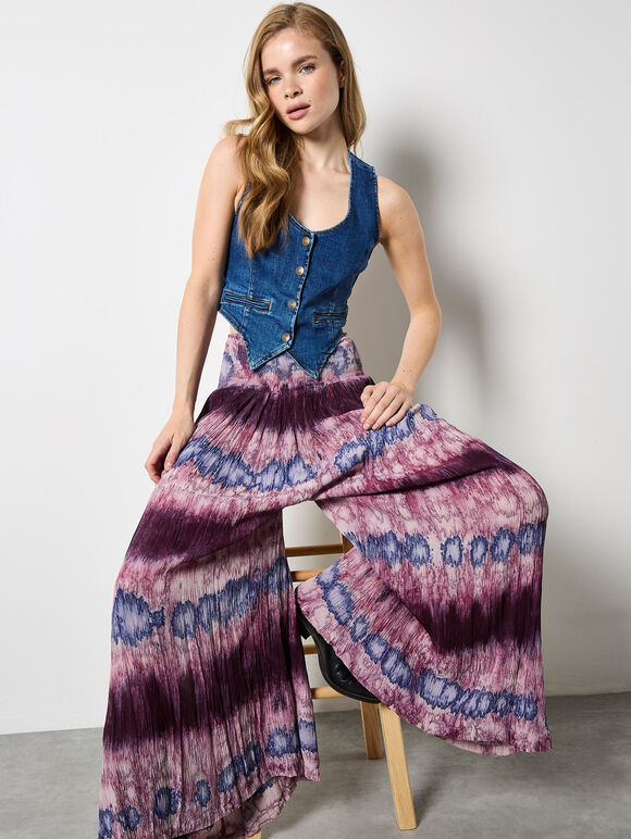 Tie Dye Stripe Crinkle Palazzo Trousers, Purple, large
