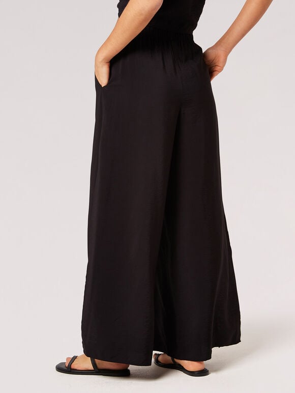 Textured Side Split Palazzo Trousers, Black, large