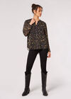 Vintage Floral Pintuck Pleat Blouse , Black, large