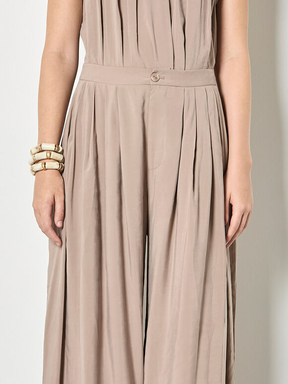 Soft Pleat Wide-Leg Trousers, Stone, large