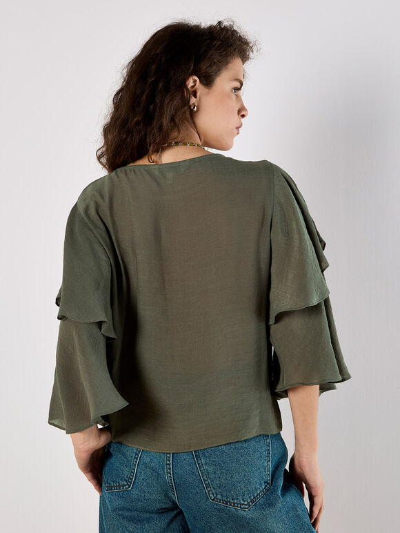 Layered Sleeve Top, Khaki, large
