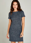 Navy Textured Pocket Shift Dress, Navy, large