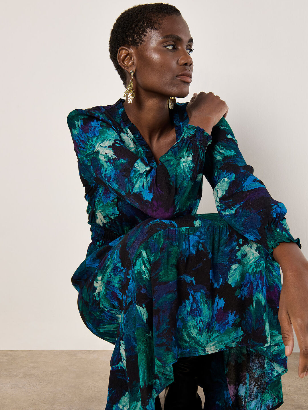 Image of Abstract Floral Midaxi Dress