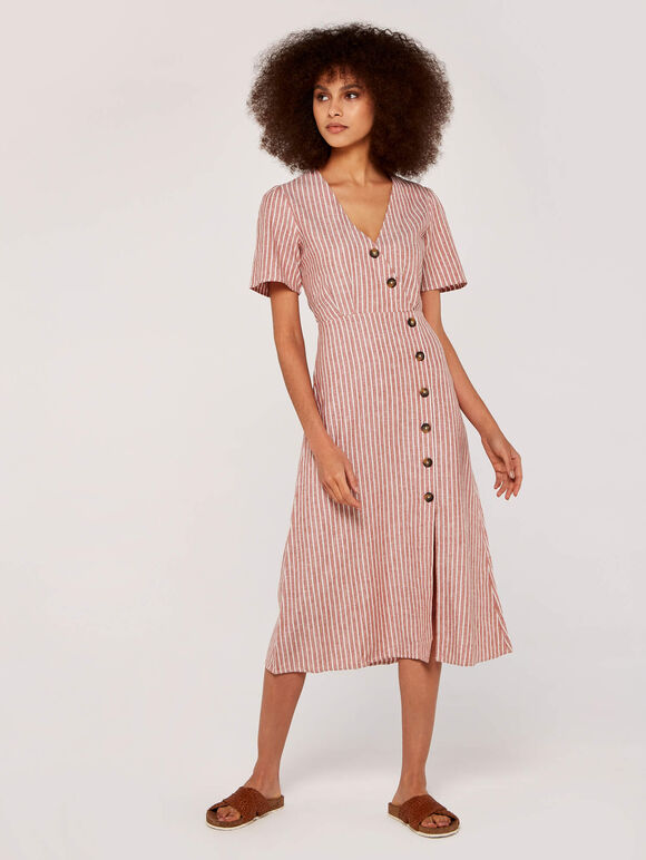 Stripe Asym Button Dress, Rust, large