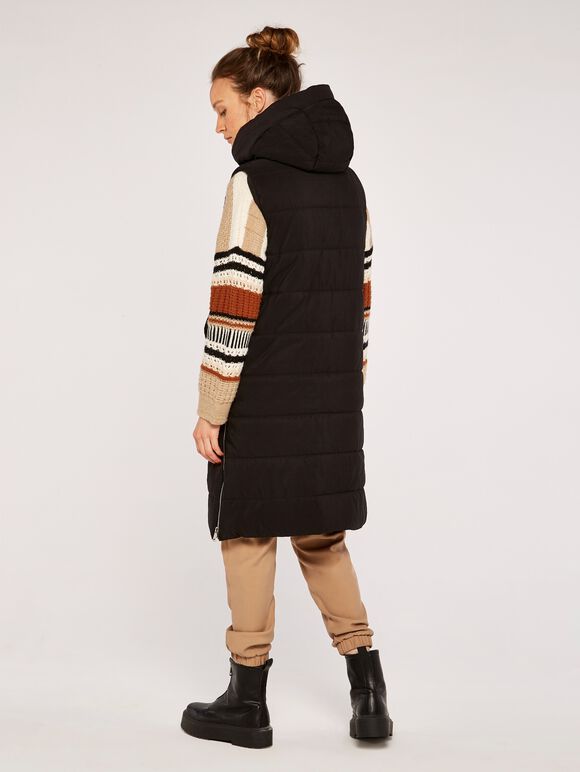 Longline Hooded Gilet, Black, large