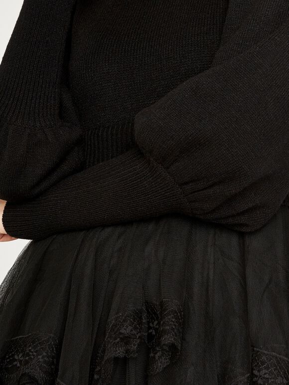 Mesh Skirt Jumper Dress, Black, large