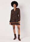 Paisley Ruffle Mini Dress, Black, large