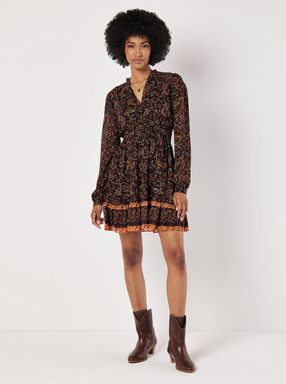Paisley Ruffle Mini Dress