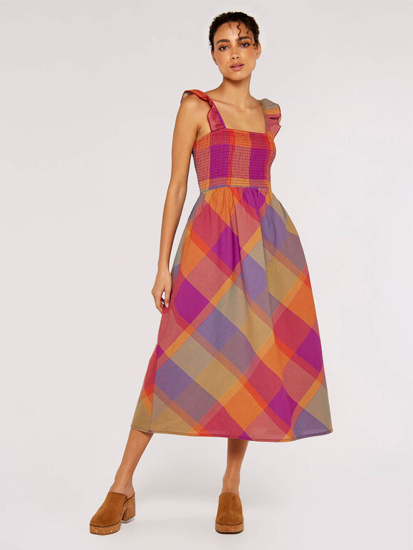 Plaid Midi Dress, Pink, large