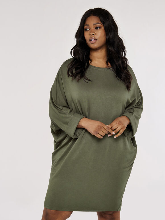 Curve Cocoon Mini Dress, Khaki, large