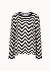 Stripe Waves Pointelle Knit Jumper, Navy, large