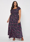 Curve Ditsy Floral Milkmaid Maxi Dress, Navy, large