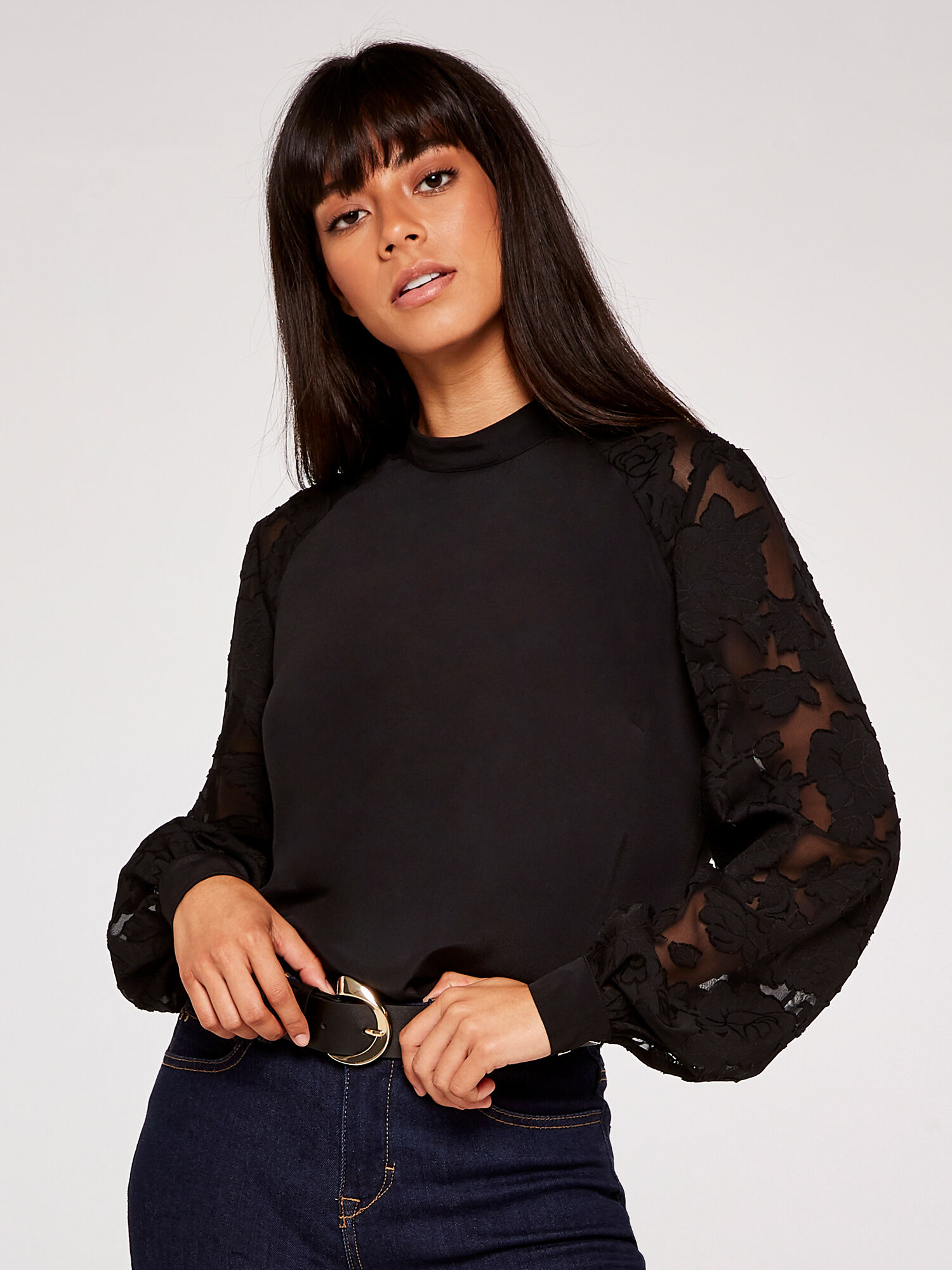 Sheer mock neck top best sale