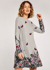 Butterfly Floral Knit Swing Mini Dress, Grey, large
