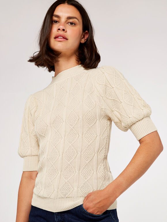 Cable Knit Jumper, Stone, large