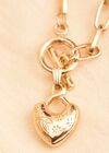Gold Tone Heart T-Bar Pendant Necklace, Gold, large