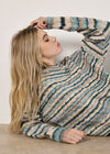 Multicoloured Stripe Aran Jumper, Teal, large