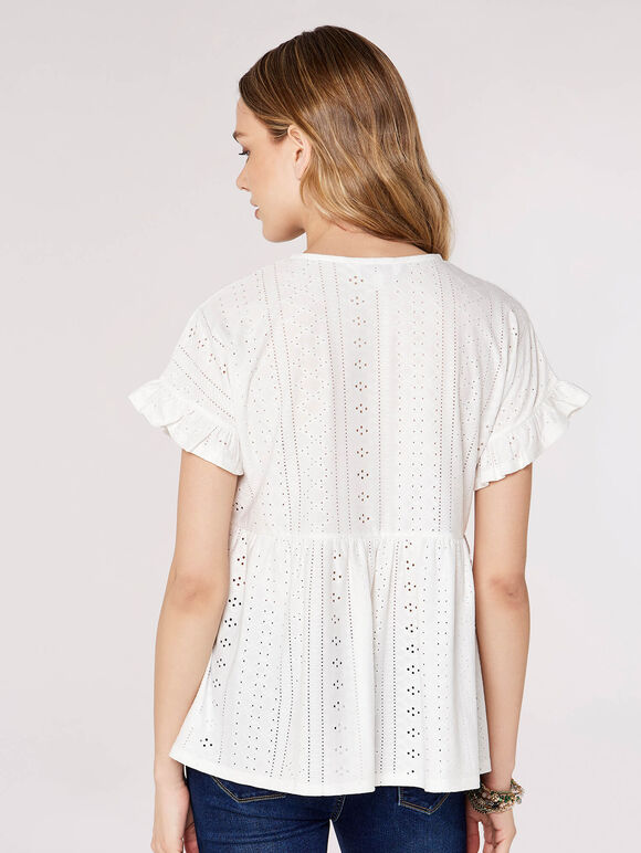 Peplum Hem Pointelle Top, Cream, large