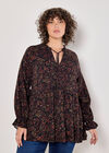 Curve Painterly Paisley Peplum Hem Top, Black, large