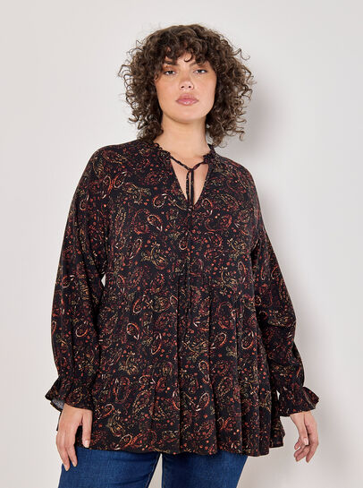 Curve Painterly Paisley Peplum Hem Top