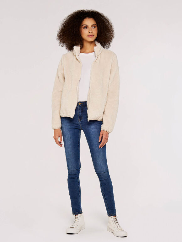 Fleece Cardigan, Stone, large
