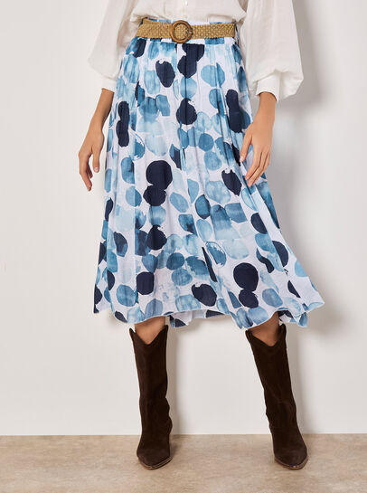 Abstract Print Slub Midi Skirt