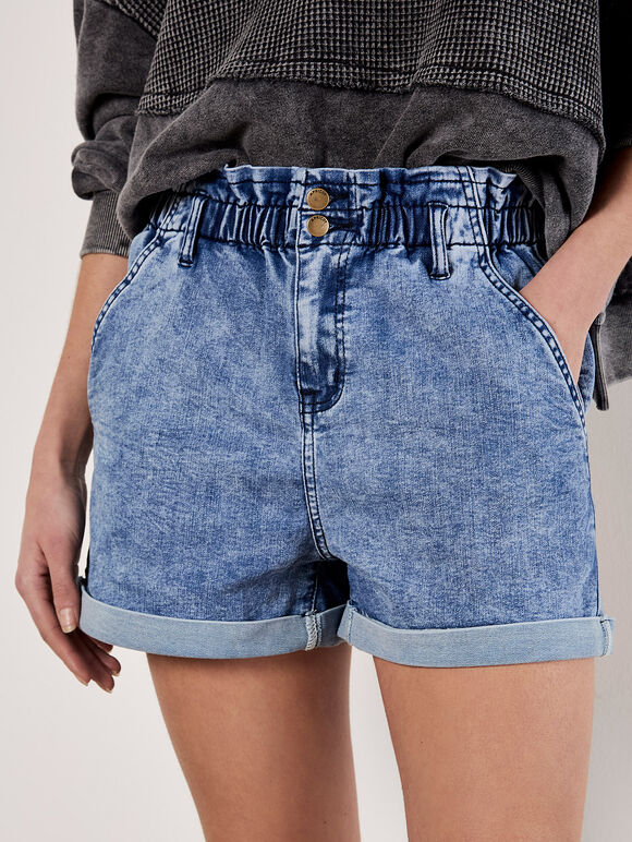 Denim Turn Up Shorts, Sky Blue, large