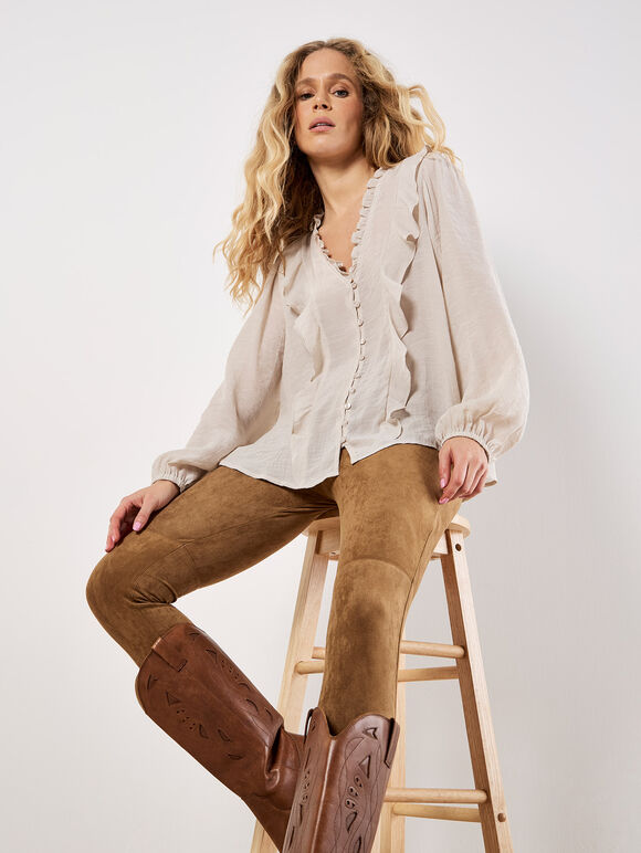 Suedette Leggings, Brown, large