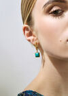 24K Gold Plated Teal Stone Hoop Earrings, Blue, large