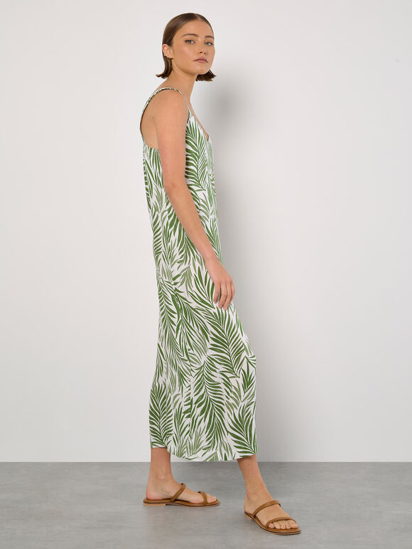 Leaf Print Wide Leg Jumpsuit, White, large