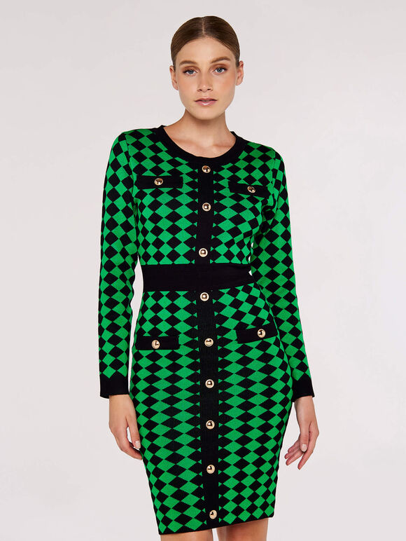 Diamond Print Mini Dress, Green, large