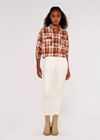 Crop Check Shirt, Brown, large