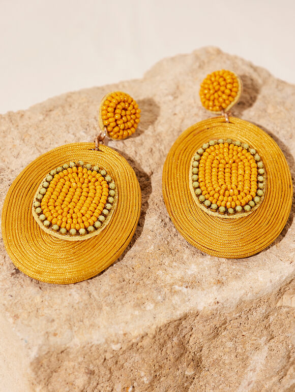 Mango Beaded Oval Earrings, Yellow, large
