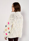 Chunky Knit 3D Flower Cardigan, Cream, large