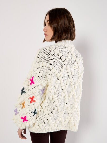 Chunky Knit 3D Flower Cardigan