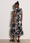 Floral Silhouette Tiered Midi Dress, Black, large