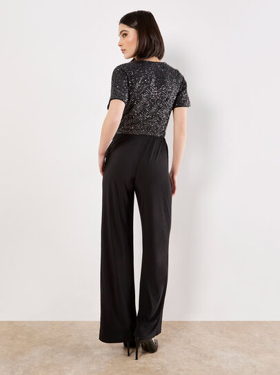 Chevron Sequin Wide Leg Jumpsuit