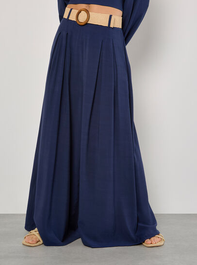 Pleated Palazzo Trousers With Belt