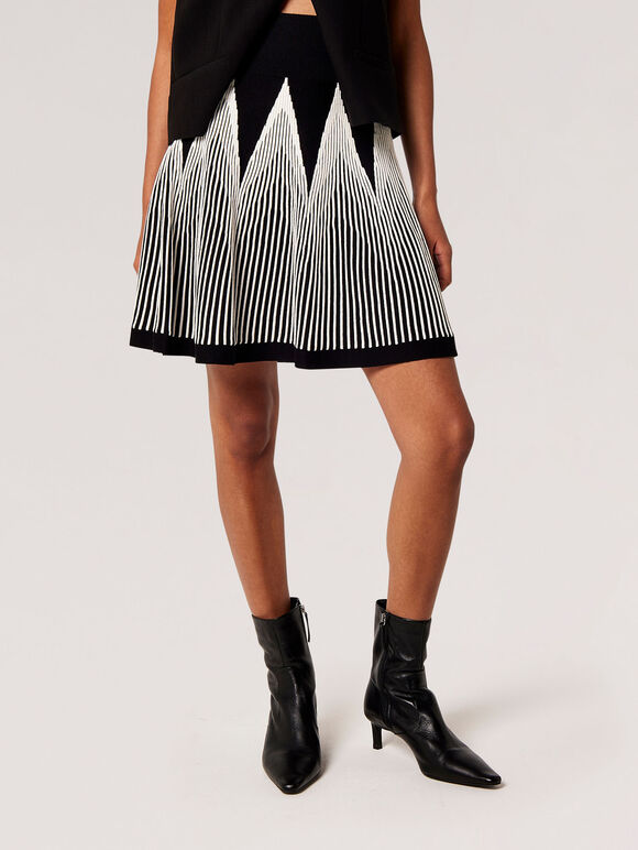 Geometric Knit Mini Skirt, Black, large